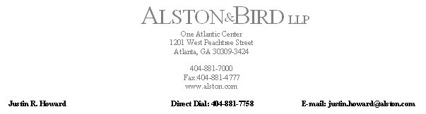 (ALSTON BIRD LLP LETTERHEAD)